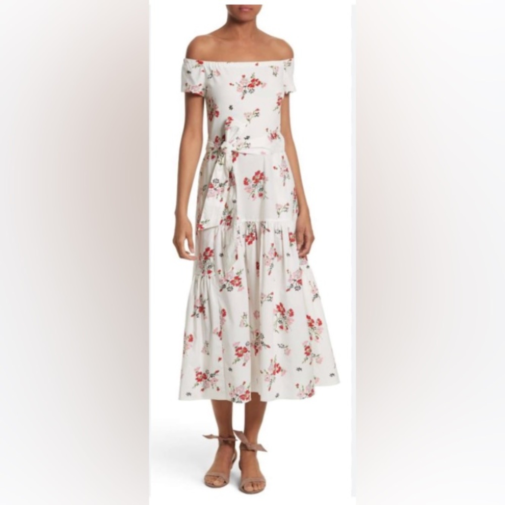 Rebecca Taylor Marguerite Off-Shoulder Floral Jersey Midi Dress – White